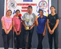 GPP Girls Badminton Team Winners of All Goa IDS Badminton Girls Team Championship 2025 Aditri Kalangutkar, Nidhi Kalange, Janhavi Virnodkar (Captain), Adya Tirvir. Team Manager Nilesh M Jadhav